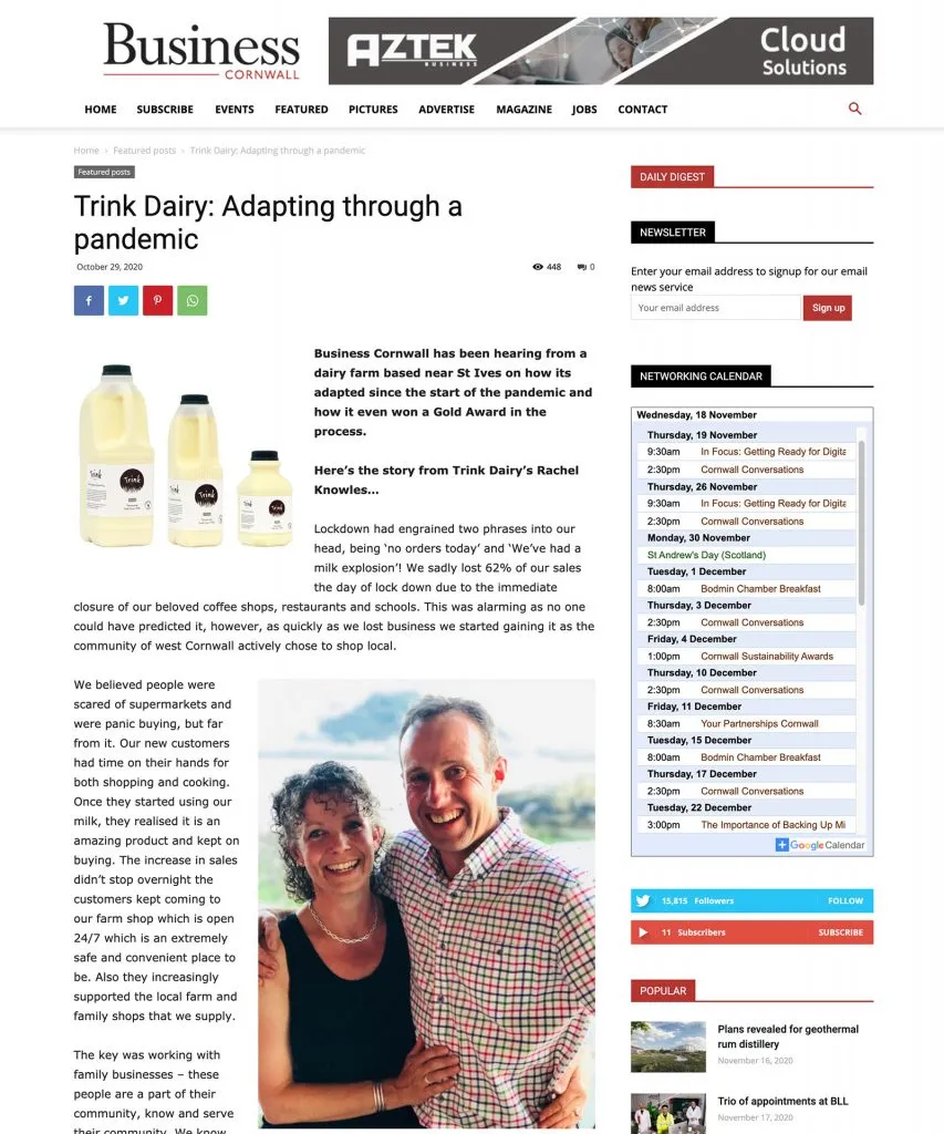Business Cornwall and Trink Dairy